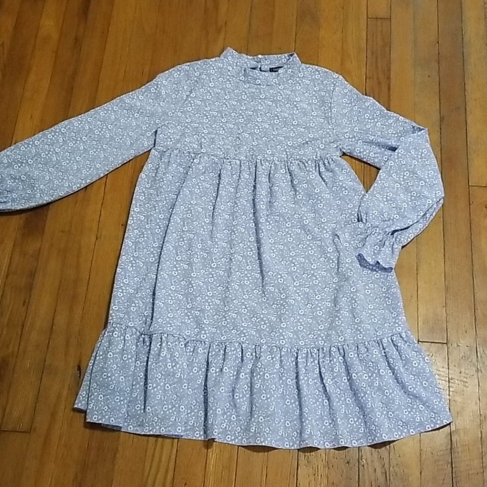 Boohoo maternity ditsy floral smock dress blue 8